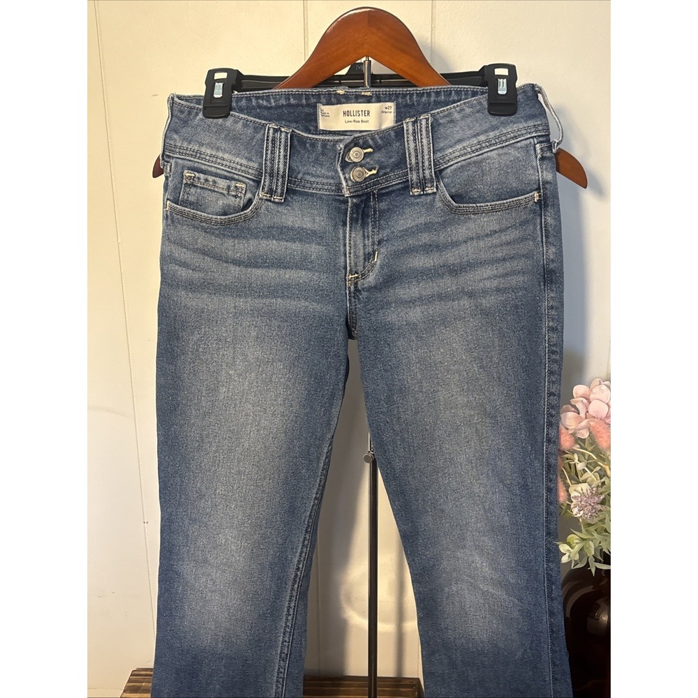 Hollister Women Low-Rise Boot Light Wash Jeans W27 Regular 4R Y2K Flower Pockets